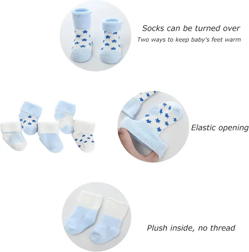 Vista 2 de Calcetines unisex de rizo para bebé, paquete de 5 unidades, para bebé y niña de 0 a 12 meses, calcetines de algodón cálido