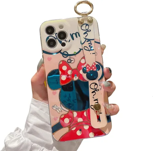 Vista 9 de Funda para iPhone 14 Pro Max con correa para la muñeca, función atril con purpurina de dibujos animados IMD de silicona TPU a prueba de golpes
