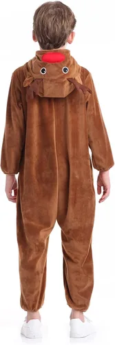 Vista 5 de Disfraz unisex de animales para niños, pijama de animales con capucha de felpa, para Halloween, carnaval, animal, para niños y niñas