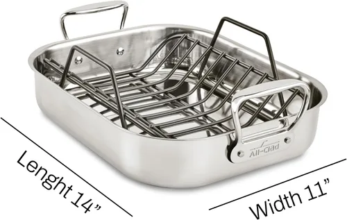Vista 6 de All-Clad Asador Especial de Acero Inoxidable con Estante Antiadherente de 11x14 Pulgadas Apto para Horno y Asador Seguro hasta 600°F, Cacerolas