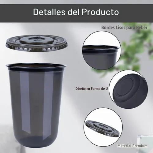 Vista 4 de Juego de 50 vasos desechables sin tallo con tapas y pajillas, vasos de plástico de 16 onzas, taza de café helado, copas de vino de plástico