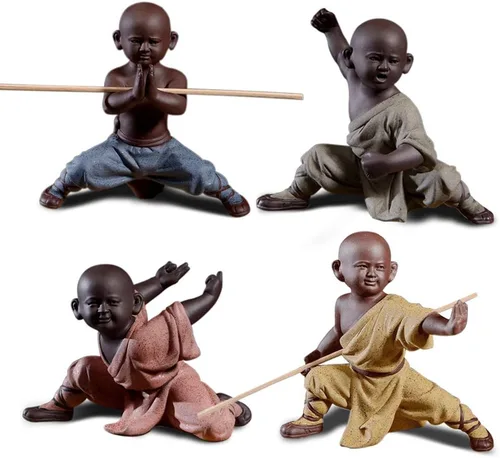 Vista 3 de DIYOMR Figuras de monje chino de Kung Fu Shaolin, manualidades, adornos, escultura de cerámica de Kung Fu para decoración del hogar, escritorio Azul