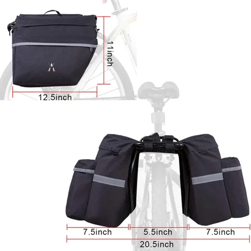 Vista 5 de Bolsa de Alforja para Bicicleta - Bolsa de Bicicleta de 30L con Borde Reflectante, Resistente al Agua, Bolsas de Asiento Trasero para Bicicleta