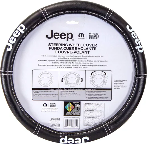 Vista 2 de Plasticolor 006695R01 Jeep Deluxe - Funda para volante de alta calidad con costuras de alto contraste para automóviles, camiones y SUV, color negro