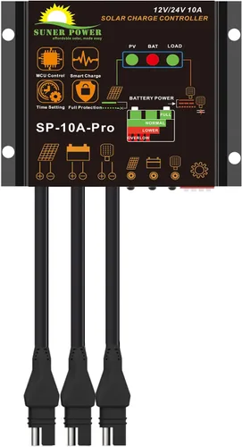 Vista 10 de SUNER POWER Controlador de Carga Solar MPPT de 10 Amperios 12V, Pantalla LCD + Estado de Carga, Regulador de Panel Solar 10A con Sensor
