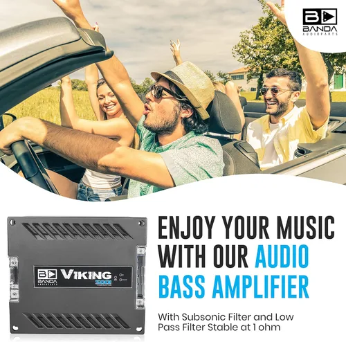 Vista 5 de Amplificador de graves de audio para vehículos de 1 canal - Amplificador de graves mono de alta potencia con filtro subsónico y filtro de paso bajo
