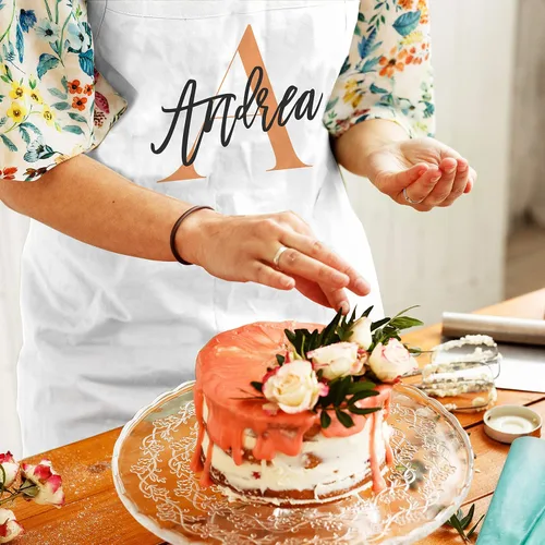 Vista 6 de Delantal con nombre inicial personalizado, regalos de cocina para mujeres y hombres, diseño inicial personalizado, para cocinar, barbacoa, parrilla