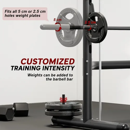 Vista 5 de Soozier Squat Rack with Pull-Up Bar, Adjustable Power Rack with Barbell Bar, Multi-Functional Steel Bench Press Rack for Home Gym Strength Training