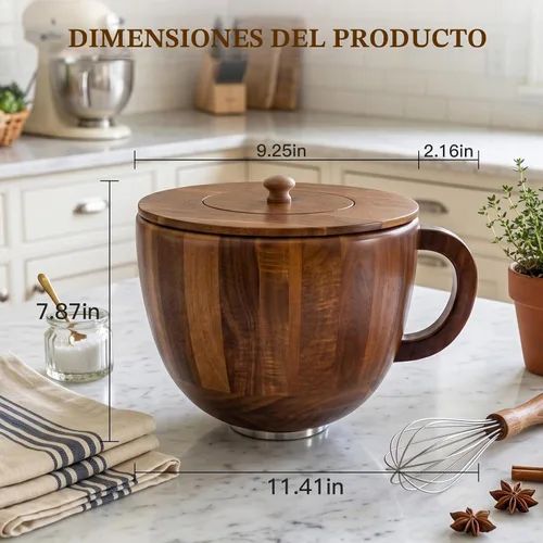 Vista 7 de Tazón de madera compatible con mezclador KitchenAid de 4.5 a 5 cuartos