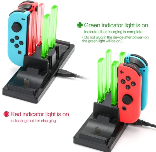 Vista 5 de Base de cargador de controlador para Nintendo Switch, estación de carga 6 en 1 para Nintendo Switch Joy-Con y controladores Pro, color negro