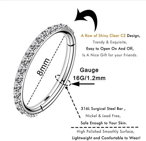 Vista 7 de OUFER - Aretes para nariz de acero quirúrgico para cartílago tragus de acero inoxidable 316L aretes para la hélice y cartílago 14G 16G 18G 20G aro