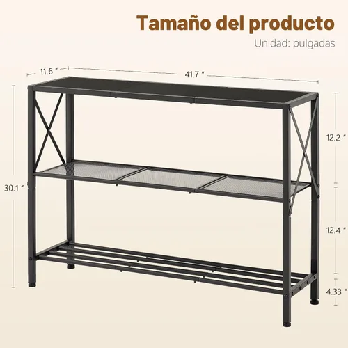 Vista 2 de Hoctieon - Mesa consola industrial, mesa de entrada de 3 niveles, mesa de pasillo, mesa de sofá estrecha con estantes, mesa de entrada para entrada