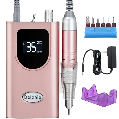 Vista 9 de Delanie Taladro de Uñas Profesional de Alto Torque 35000 RPM Recargable Portátil Eléctrico Lima de Uñas para Acrílico y Gel con Puntas para Negro