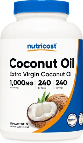 Vista 6 de Nutricost Cápsulas blandas de aceite de coco (1000 mg), 120 cápsulas blandas, aceite de coco virgen extra, sin gluten y sin OMG