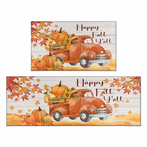 Vista 13 de Juego de 2 alfombras y tapetes de cocina de otoño, alfombras de cocina de Acción de Gracias, con respaldo antideslizante, decoraciones de otoño
