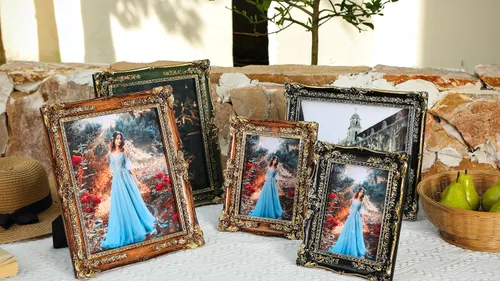 Vista 6 de Marco de fotos vintage negro de 8 x 10 pulgadas, elegante marco dorado adornado antiguo con frente de cristal, mesa y exhibición de pared