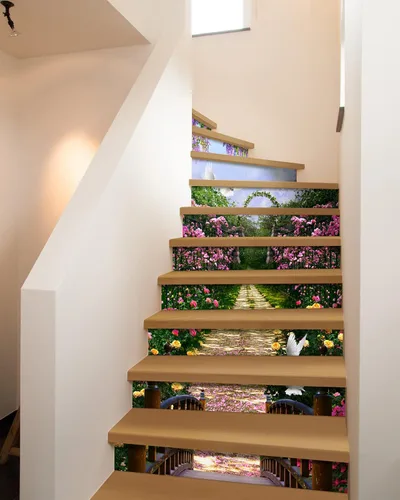 Vista 5 de FLFK Calcomanías para escaleras, calcomanías para escaleras, calcomanías para despegar y pegar, caminos de flores y césped, calcomanías