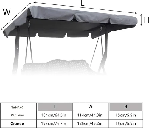 Vista 2 de Toldo de repuesto para silla columpio de patio al aire libre, cubierta de toldo de 3 plazas, impermeable, resistente al viento, anti-UV, resistente
