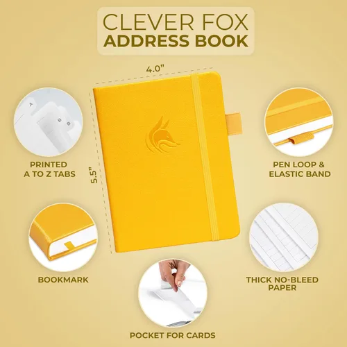 Vista 2 de Clever Fox - Libreta de direcciones con pestañas alfabéticas - Libro de teléfono y direcciones de cuero PU para guardar contactos de forma segura
