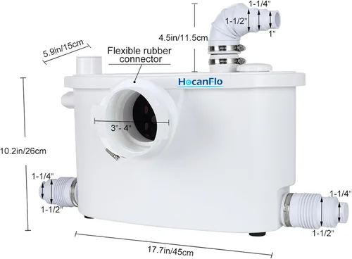 Vista 3 de 500pro - Bomba maceradora con cuchillas impulsoras, bomba de alcantarillado, 3 conexiones para baño, fregadero, sótano, eliminación de agua