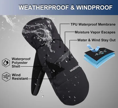 Vista 2 de ANDORRA Manopla de esquí y snowboard con pantalla táctil para mujer con cremallera diagonal Negro