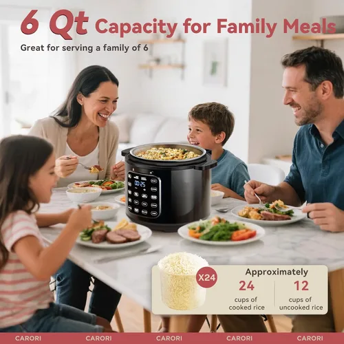 Vista 3 de CARORI Olla a presión eléctrica 9 en 1 de 6 cuartos, olla interior de acero inoxidable, cocina multifunción programable de 12 con diseño