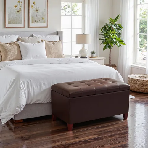 Vista 8 de Joveco Banco Otomán de Almacenamiento, 33 Pulgadas de Cuero Sintético Rectangular con Capitoné, Taburete para los Pies al Pie de la Cama