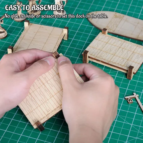 Vista 6 de Puente modular, muelle, pasarela, juego básico de 7 piezas de madera cortada con láser para D&D, Pathfinder, Dungeons & Dragons y otros