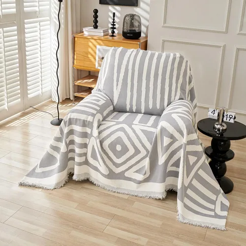Vista 56 de VClife Funda para silla con acento azteca bohemio de 59 x 71 pulgadas, funda reversible y lavable de felpilla para sillón, color marrón castaño