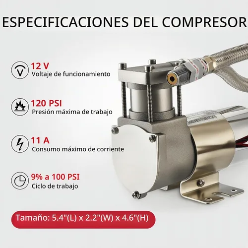 Vista 5 de EVIL ENERGY Tanque de aire y compresor Kit de 1 galón, 5 puertos, 1/4" NPT 150PSI nominal 12V compresor de tanque de aire para camión, bocina