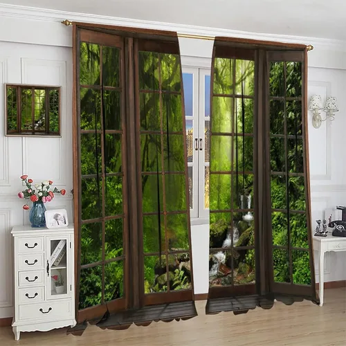 Vista 228 de Cortinas de paisaje, ventana 3D, primavera, bosque, vida silvestre, paisajes de naturaleza, dormitorio, sala de estar, cortinas térmicas opacas de 2