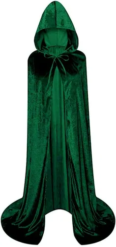 Vista 10 de LHJ Túnica unisex con capucha de longitud completa, capa larga de terciopelo, capa con capucha, disfraz de cosplay Negro