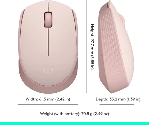 Vista 9 de Logitech Mouse inalámbrico M170 para PC, Mac, laptop, 2.4 GHz con mini receptor USB, seguimiento óptico, duración de la batería de 12 meses, Rosa
