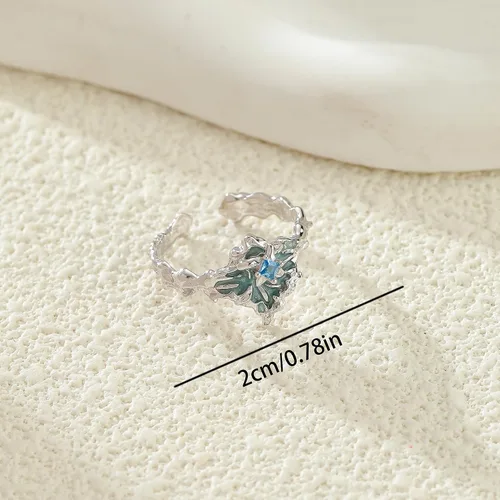 Vista 5 de Anillo ajustable de apertura única de plata de ley 925 con cristal esmaltado