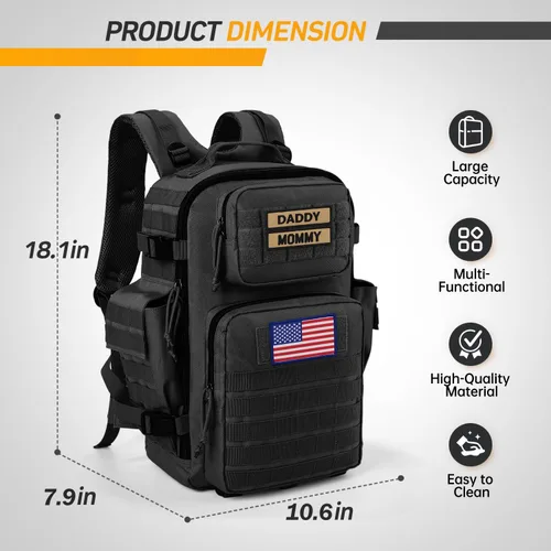 Vista 6 de SHARKMOUTH - Bolsa de pañales para papá para hombre, mochila militar para bebé con parches para senderismo, viajes, viajes de campamento, regalos