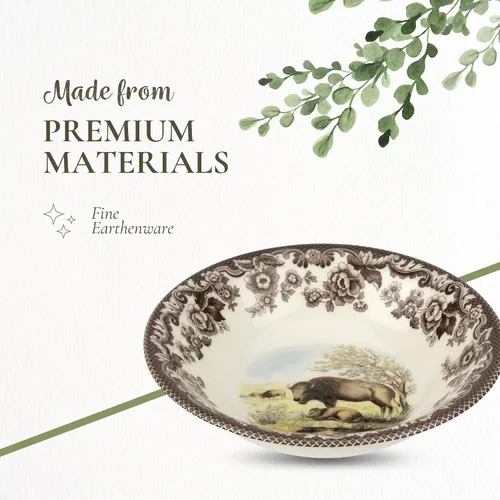Vista 4 de Spode Woodland American Wildlife Ascot - Cuenco para cereales, diseño de bisonte, cuenco de loza fina de 8 pulgadas para cereales, ensaladas