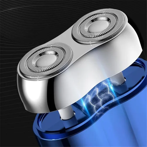 Vista 2 de Mini afeitadora eléctrica de doble cabeza, nueva afeitadora de bolsillo 2025, mini afeitadora USB para hombres, rasuradora de doble cabeza lavable