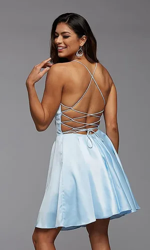 Vista 2 de Vestido de cóctel de satén sin mangas con cuello en V para mujer