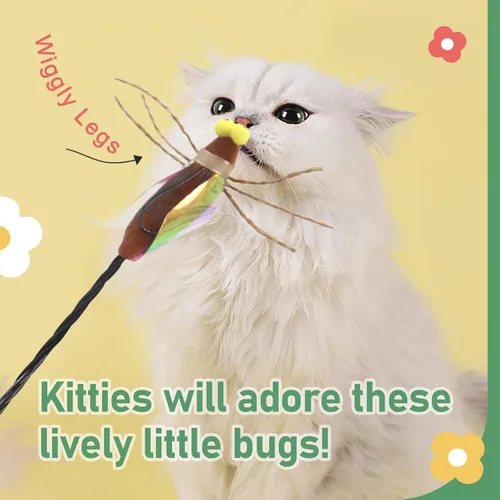 Vista 5 de SONGWAY Varita de juguete para gatos – Juguete de varita de gato con 4 piezas de repuesto de juguete de plumas de insecto, juguetes interactivos