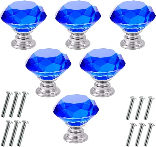 Vista 10 de Akstore 6 pomos de cristal para gabinetes de 1.18 pulgadas (1.181 in) con forma de diamante, para cajones de cocina, aparador, armario, tiradores