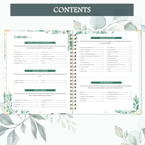 Vista 4 de Agenda de boda – Libro de planificación de boda y organizador para la novia con 5 secciones con pestañas, 12 x 9 pulgadas, tapa dura con esquina