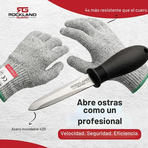 Vista 2 de Conjunto de cuchillos para abrir ostras profesional Rockland Guard - Incluye cuchillo de acero inoxidable de 3.5" con mango antideslizante y punta