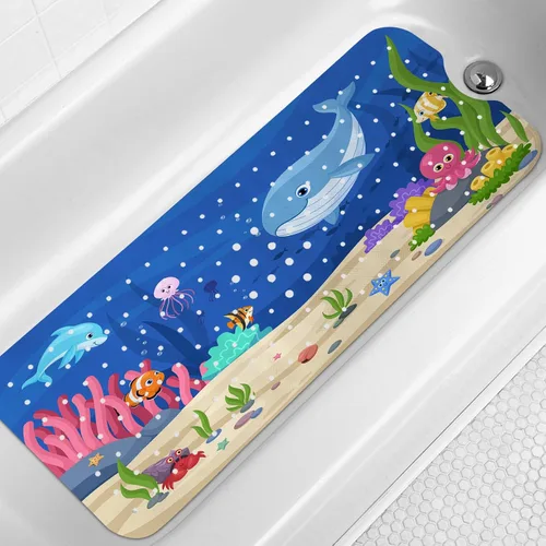 Vista 15 de LNOND Alfombra de baño para niños, alfombrilla de baño con diseño de tiburones marinos, alfombrillas de baño antideslizantes para niños