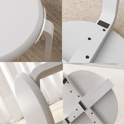 Vista 5 de Juego de 6 taburetes apilables de madera curvada, modernos taburetes de bar curvos con almohadillas anslizantes, redondos de madera para cocina