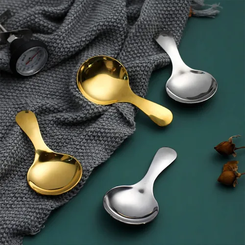 Vista 5 de Juego de 6 cucharas de mango corto, mini cucharas de sal de acero inoxidable para condimentos, postres, té, café, pasteles, azúcar, cuchara