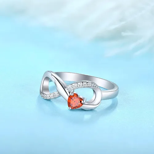 Vista 5 de STARCHENIE Anillo de Promesa Infinita de Plata de Ley 925 con Alas de Ángel y Anillo de Corazón para Mujer Talla 5-10 01-Granate-Enero
