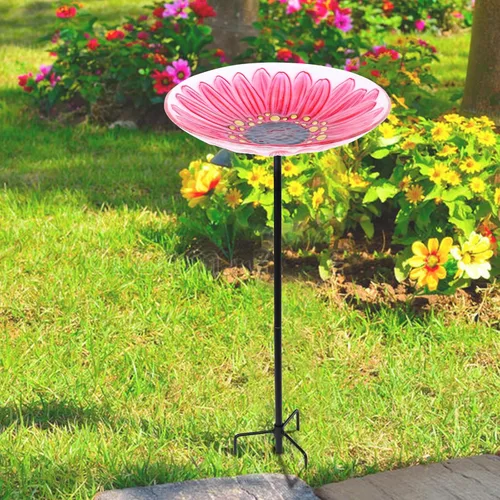 Vista 7 de MUMTOP - Bañera de cristal para pájaros, comedero para pájaros de jardín al aire libre con estaca de metal, flor