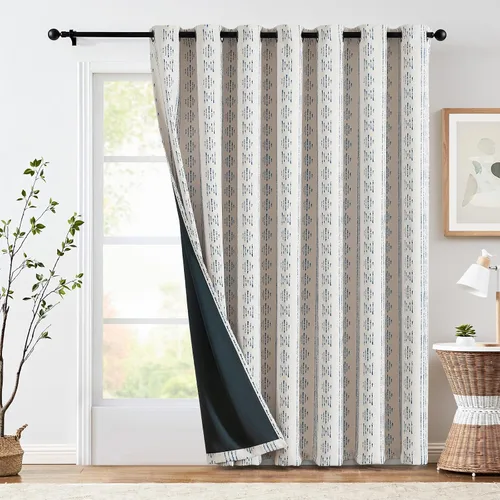 Vista 27 de jinchan - Cortinas bohemias 100% blackout de 54 pulgadas de largo para dormitorio, estampado geométrico negro sobre beige, con ojales