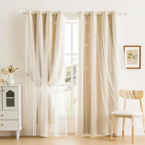 Vista 19 de indistar Cortinas opacas con recortes de estrellas para dormitorio de niña, cortinas de oscurecimiento para habitación de bebé, cortinas