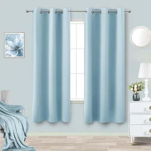 Vista 14 de KOUFALL Cortinas de Baño Aqua para Ventana, Juego de 2 Paneles Decoración Costera Cortinas Cortas Opacas para Ventana Pequeña de Cocina Puerta